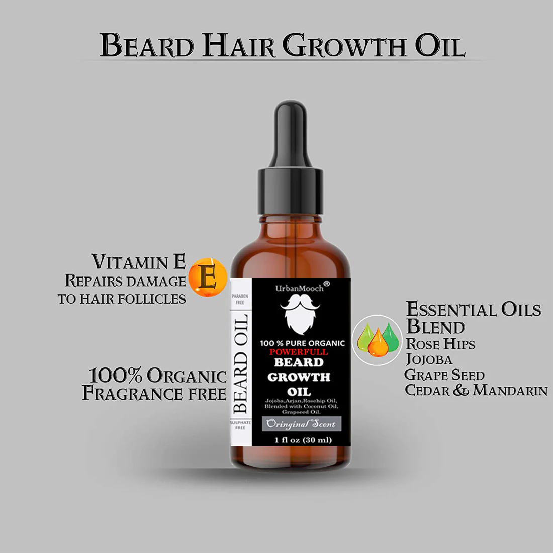 UrbanMooch 4 in 1 Beard Grooming Kit for Men | Anniversary, Birthday, Valentine Gift for Brother, Boyfriend, Husband | Charcoal Face & Beard Wash, Powerful Beard Growth Oil, Boar Bristle Beard Brush & Wooden Beard Comb - Image 5