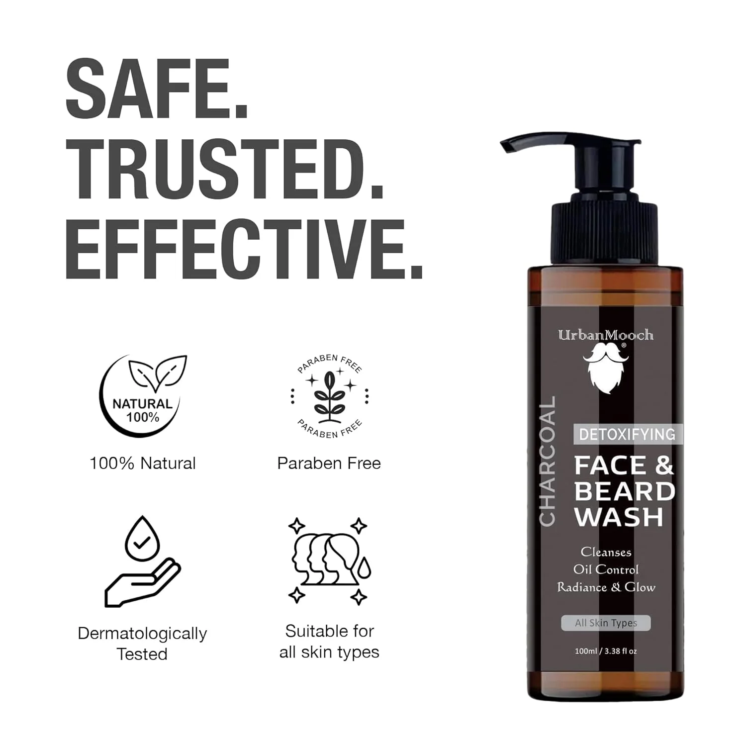 UrbanMooch Charcoal Face & Beard Wash for Men – Deep Cleansing, Oil Control & Tan Removal - Image 3