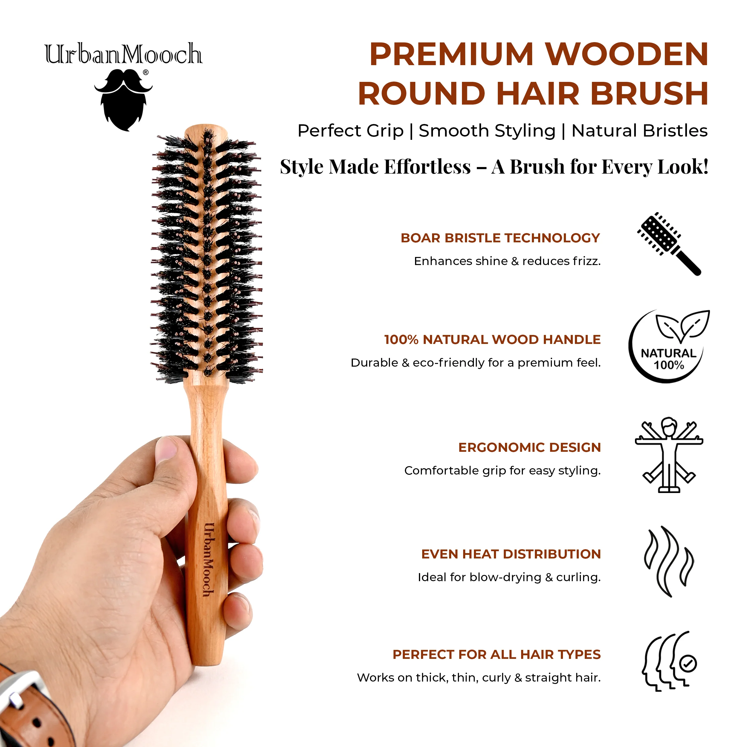 UrbanMooch 2 in 1 Hair Styling Set for Men | Gifts for Men | Hair Volume Powder Wax (15g) with Round Hair Brush - Image 3