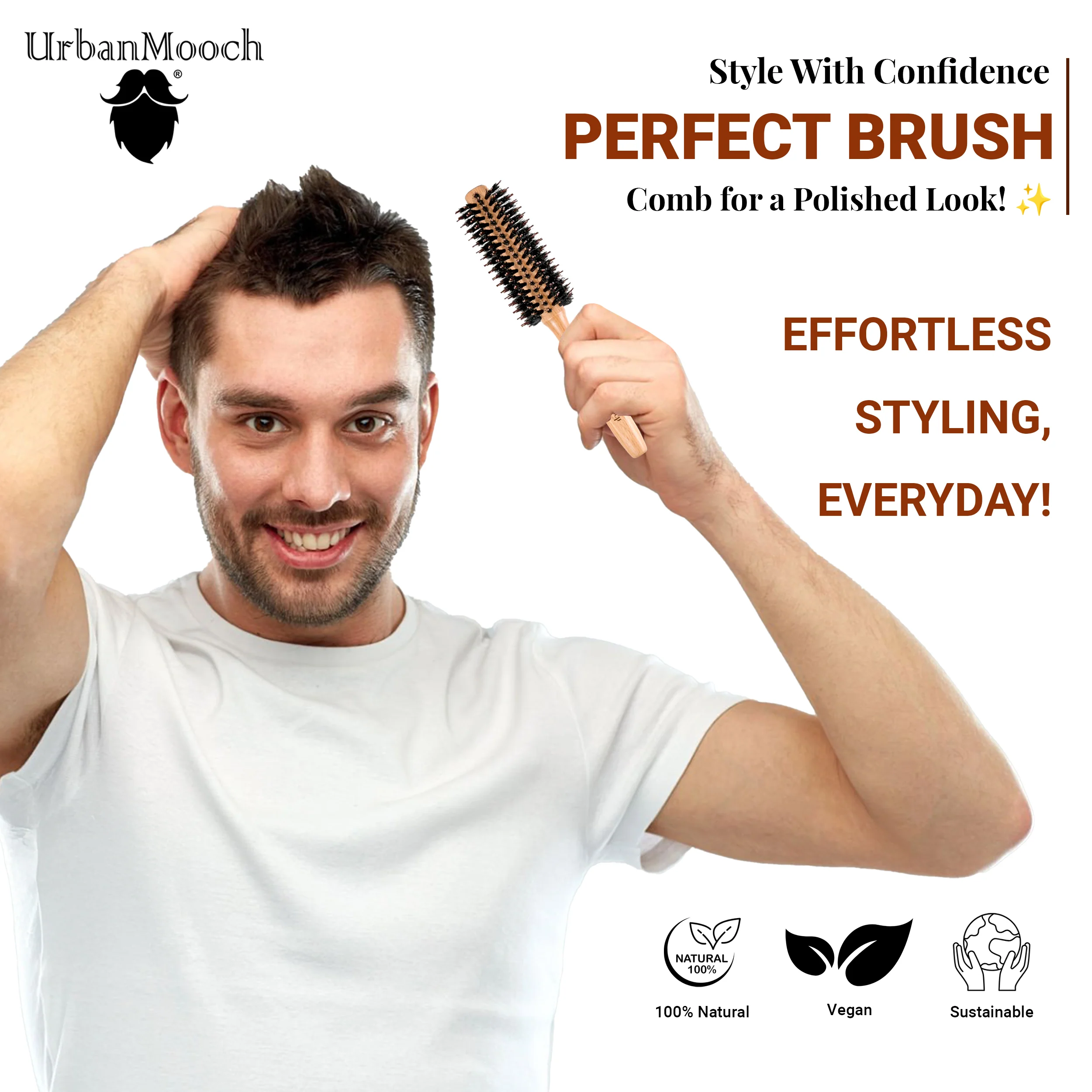 UrbanMooch 2 in 1 Hair Styling Set for Men | Gifts for Men | Hair Volume Powder Wax (15g) with Round Hair Brush - Image 5